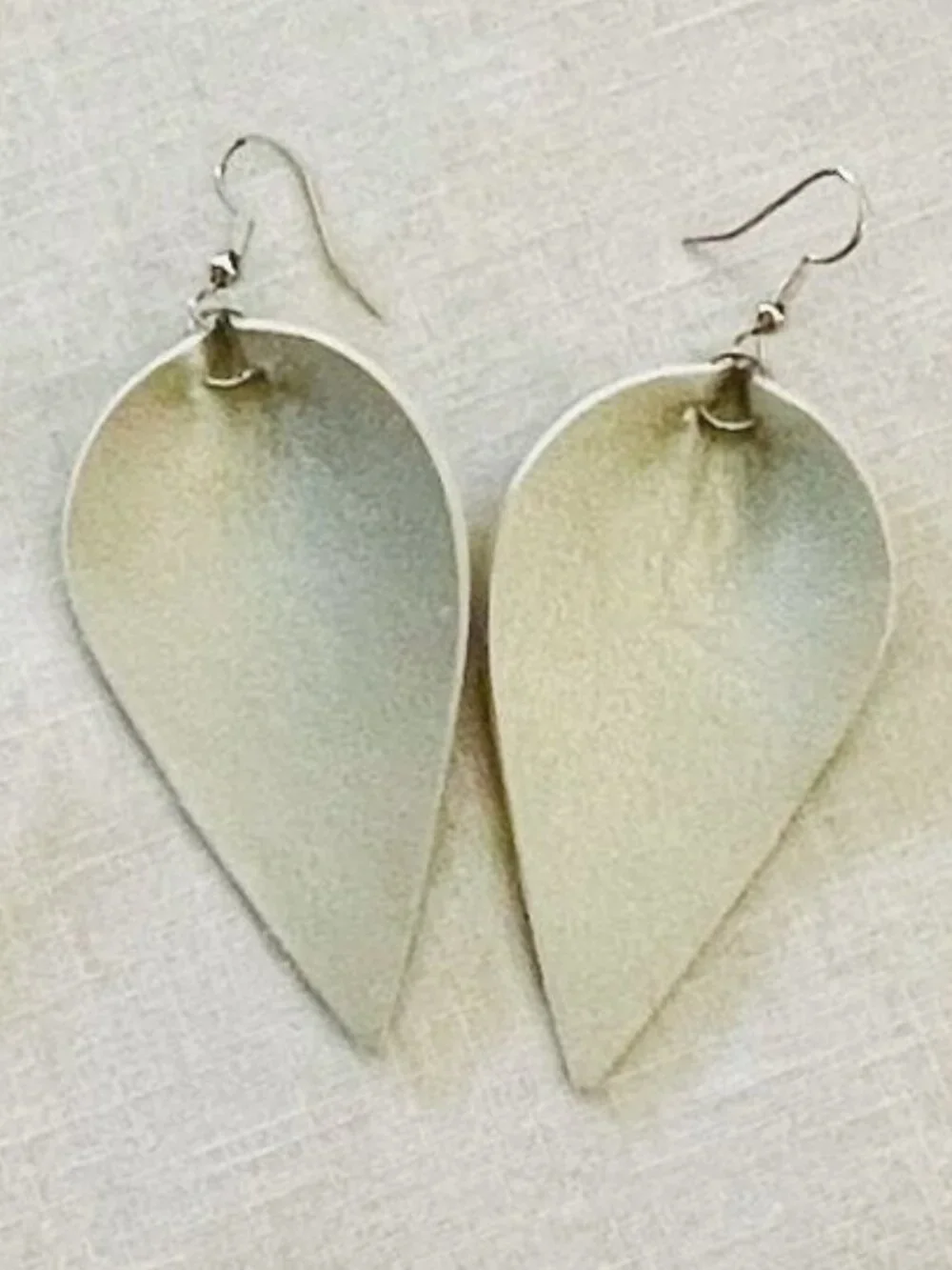 Silver Shimmer Faux Leather Earrings 3in Minimalist Statement Teardrops